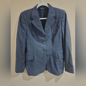 Grand Prix Women’s Navy Blue Plaid Wool Equestrian Blazer Size 14 Regular